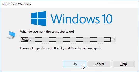 Shutdown prompt in Windows 10