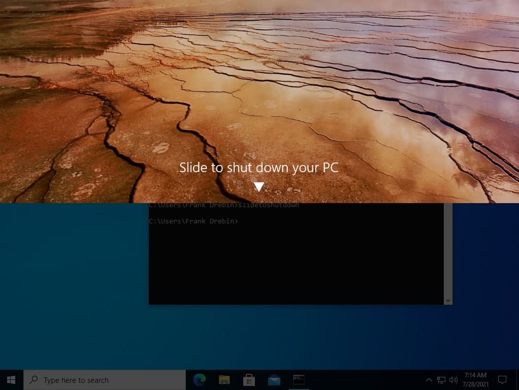 Slide to Shutdown command in Windows 10