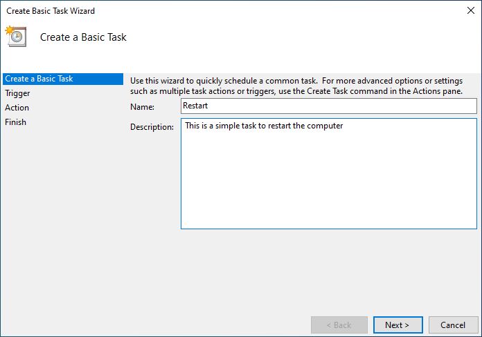 Name the task in Run a script with Task Scheduler