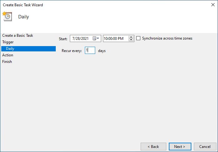 Select a time in Run a script with Task Scheduler